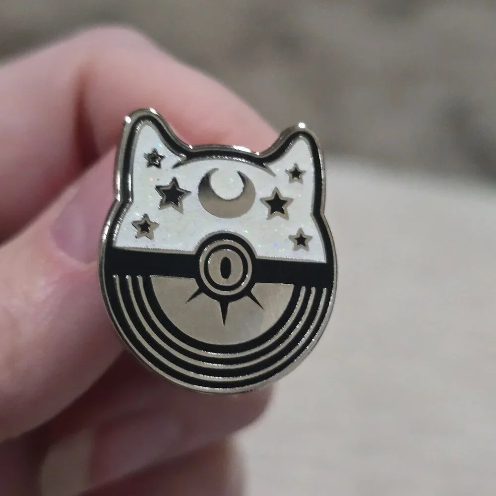 Celestial Kitty Cat Moon Pokeball Stars Crescent Badge Enamel Pin New Card OS